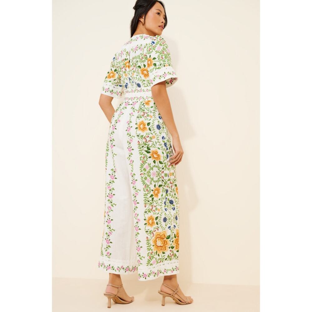 FARM Rio Folk Floral Linen Medium Wide-Leg Jumpsuit - Picture 4 of 16